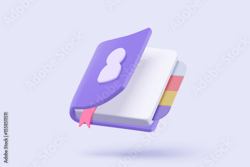 3d contact book file organizer icon signs todo check list. phonebook library for business contact, personal privacy communication concepts. 3d clipboard database icon vector render illustration