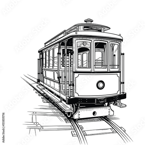Vintage trolley car on railroad tracks detailed illustration vehicle transportation