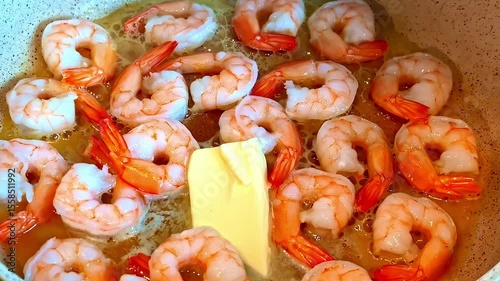 Wallpaper Mural Cooking delicious shrimp with butter in hot pan, close up Torontodigital.ca
