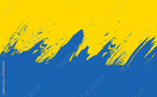 Yellow and blue grunge texture, watercolor paint brush stroke. Sea and sand landscape. Copy space