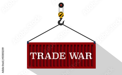 Trade war. Dock crane and cargo sea container for loading and unloading cargo containers.