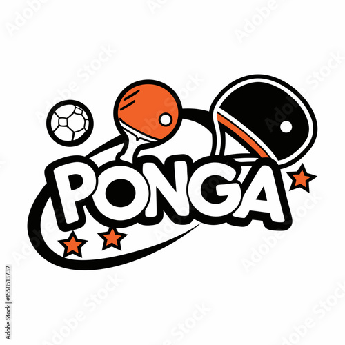 Ponga Ping Pong Logo - Black, White, and Orange Vector Art
