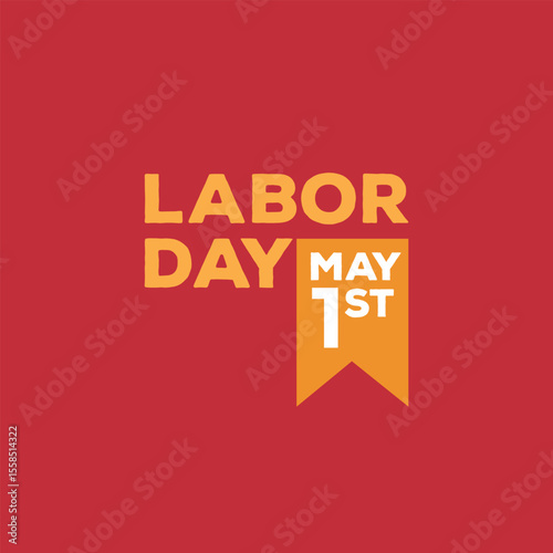 Labor Day 1st May Label Design on Red Background | Workers’ Day Vector Emblem