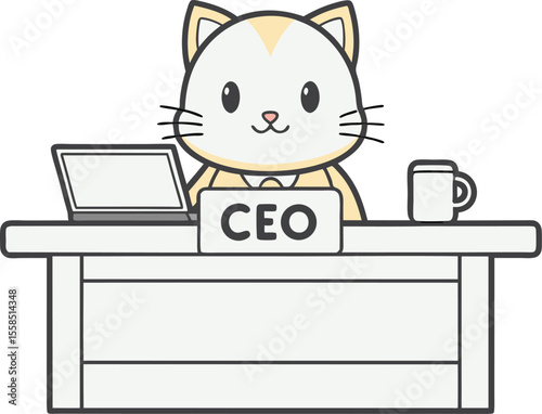 Cat operate the office vector art illustration