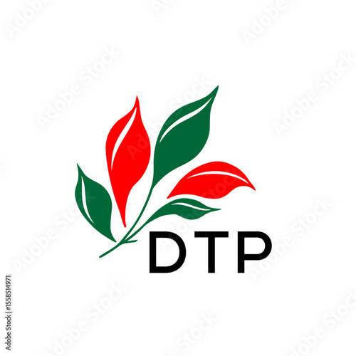 Modern Leaf Logo Design with Red and Green Colors, DTP Later Logo, Nature Inspired Minimalist Logo Template, Professional Plant Logo for Business Branding.
