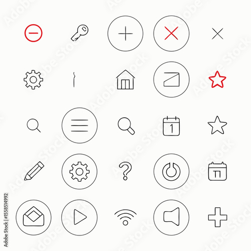 Set of minimalist outline icons representing various digital functions and concepts