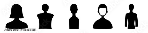 Silhouette figures representing people with various hairstyles and clothing styles shown