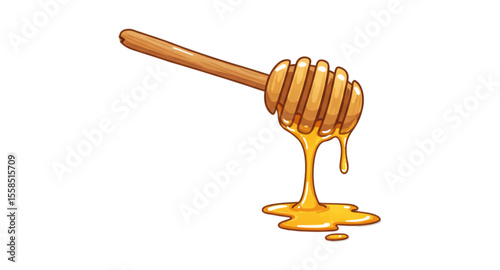 honey dripping from wooden dipper
