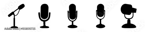 Collection of different microphone silhouette vector illustrations for recording purposes
