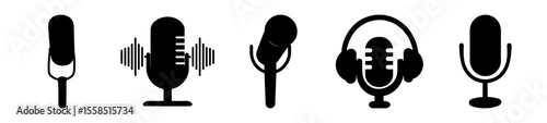 Variety of microphone types showcasing audio recording equipment in black and white