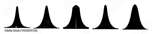 Five abstract black silhouettes that form a graduated, geometric progression in shape