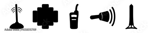 Various retro and modern communication methods represented as icons in black and white