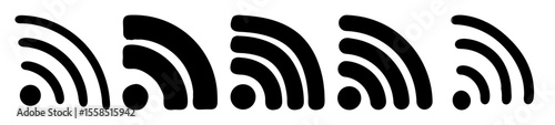 Multiple variations of a WiFi symbol depicted in black and white