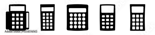 Variety of Classic Calculator Designs in Black and White Simple Iconography