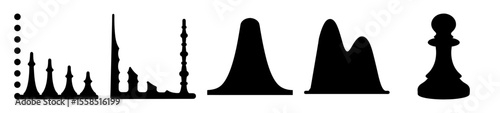 Abstract graphic of chess piece shapes, showing different configurations in black