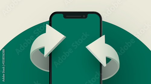 Smartphone with arrows. Money back, cashback or online shopping concept. Vector illustration