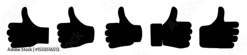 Five Black Thumbs Up Icons in a Row on a White Background
