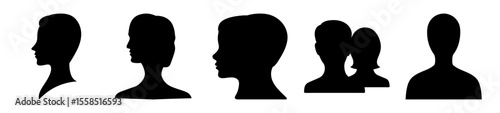 Diverse silhouettes of people face profiles and front view on white background