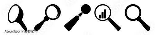 Collection of Magnifying Glass Icons in Black and White Illustration Format