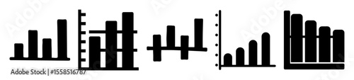 Various Simplified Black and White Bar Graphs Indicating Statistical Data Trends