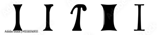 A collection of differently shaped letter Is and one T in black color