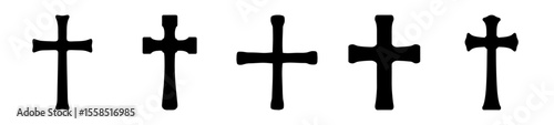 Collection of Religious Crosses with Unique Designs and Black Silhouette Style