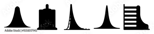 Abstract representation of diverse architectural or structural elements in solid black silhouettes