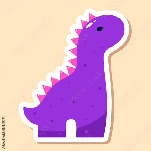 Cute purple dinosaur. Children's sticker drawn in bright colors.