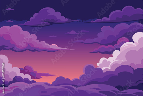 Purple Sunset Sky Dreamy Cloudscape Illustration