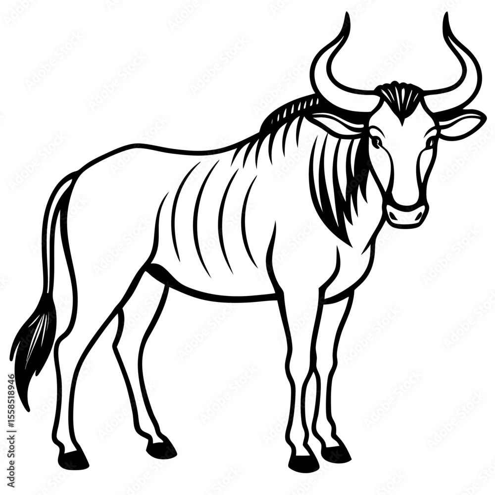 Fototapeta premium Wildebeest Animal Line Drawing Icon