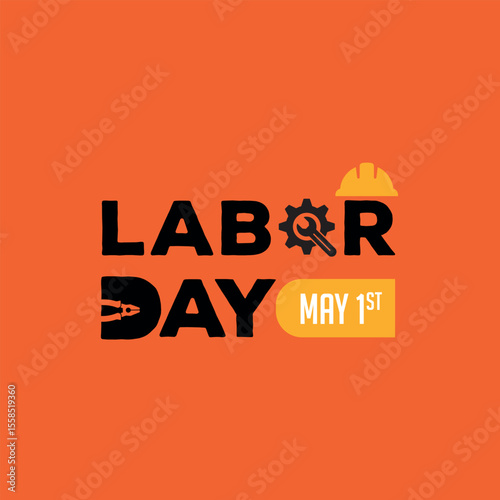 1st May International Labor Day Vector Design on Orange Background | Workers’ Day Illustration