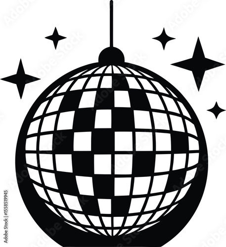 disco ball silhouette, sparkle effect icon, party decor silhouette