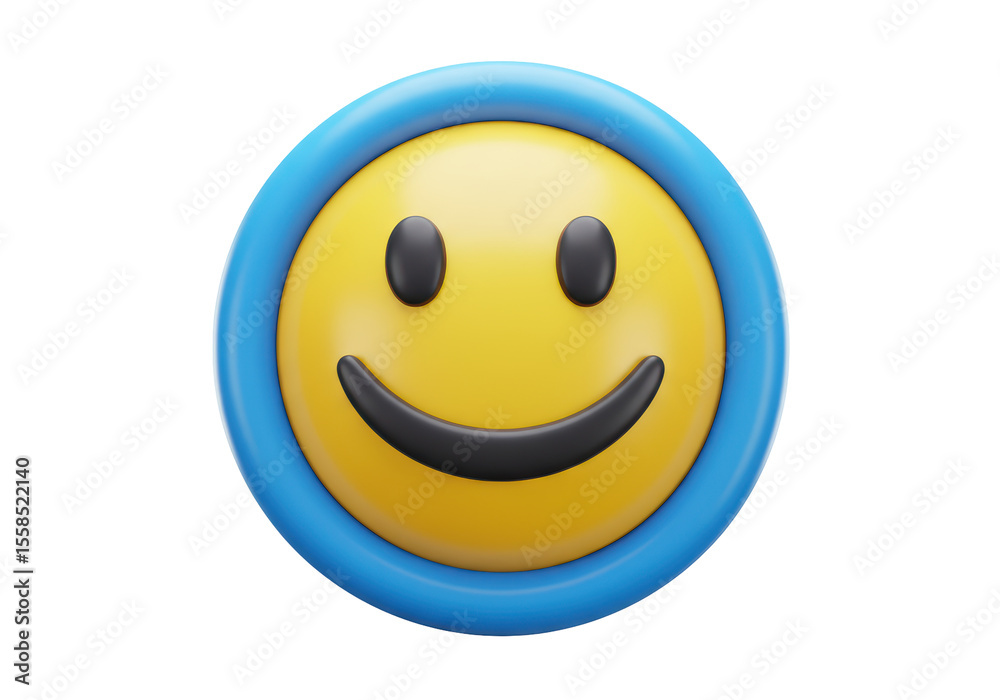 Fototapeta premium Isolated Cheerful Yellow Smiley Face with Blue Border