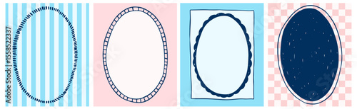 Hand drawn ink vintage frames. Stamp or letter mark frames for greeting cards, wedding, party, invitations in italian or greek marine sea coastal style. Colorful Minimalist coquette vector borders