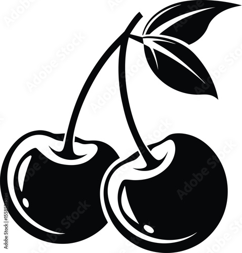 cherry fruit icon, cherry silhouette vector, fruit logo illustration