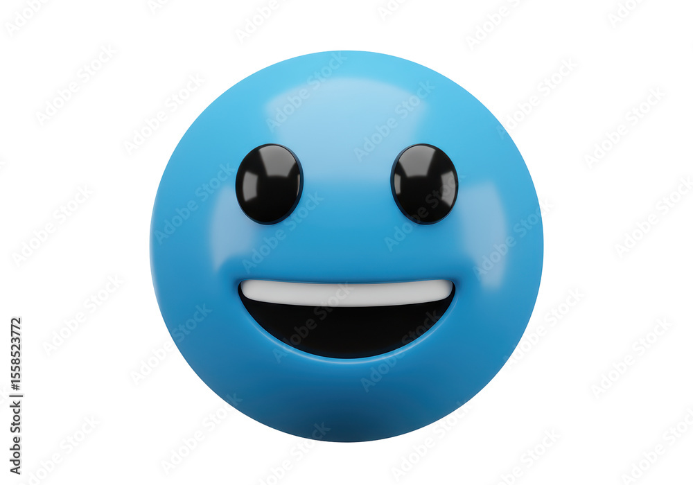 Fototapeta premium Isolated Cheerful Blue Smiley Face 3D Render