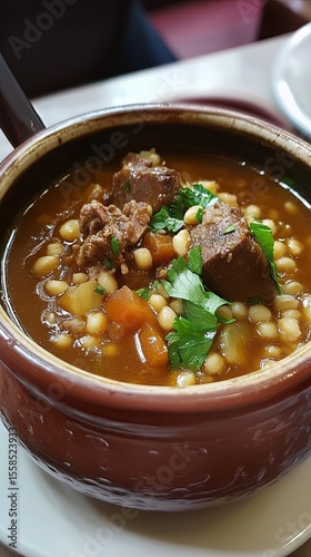 Algerian chorba soup with lamb and barley.