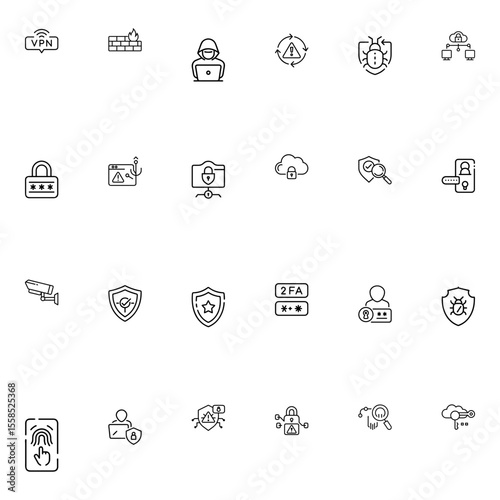 Collection of twenty four cybersecurity and network security related icons in a grid layout