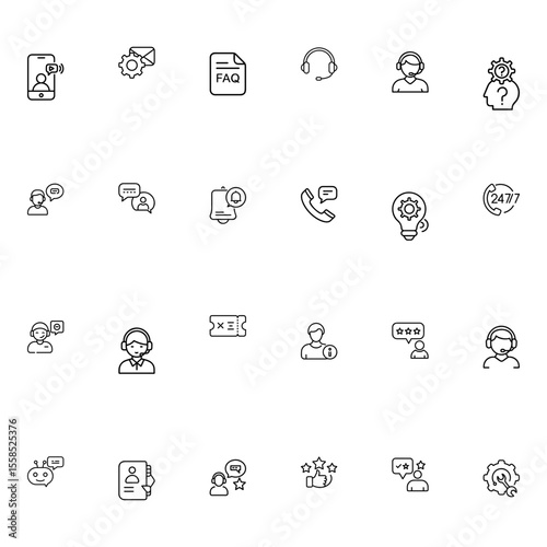 Collection of customer service icons featuring support communication and assistance symbols in outline style