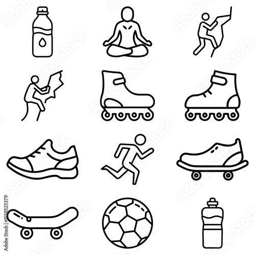 Illustration showcasing various sports and fitness activities including climbing yoga running and skateboarding