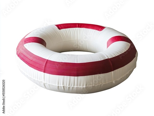Striped inflatable tube for swimming and water safety. Designed to provide buoyancy and fun.