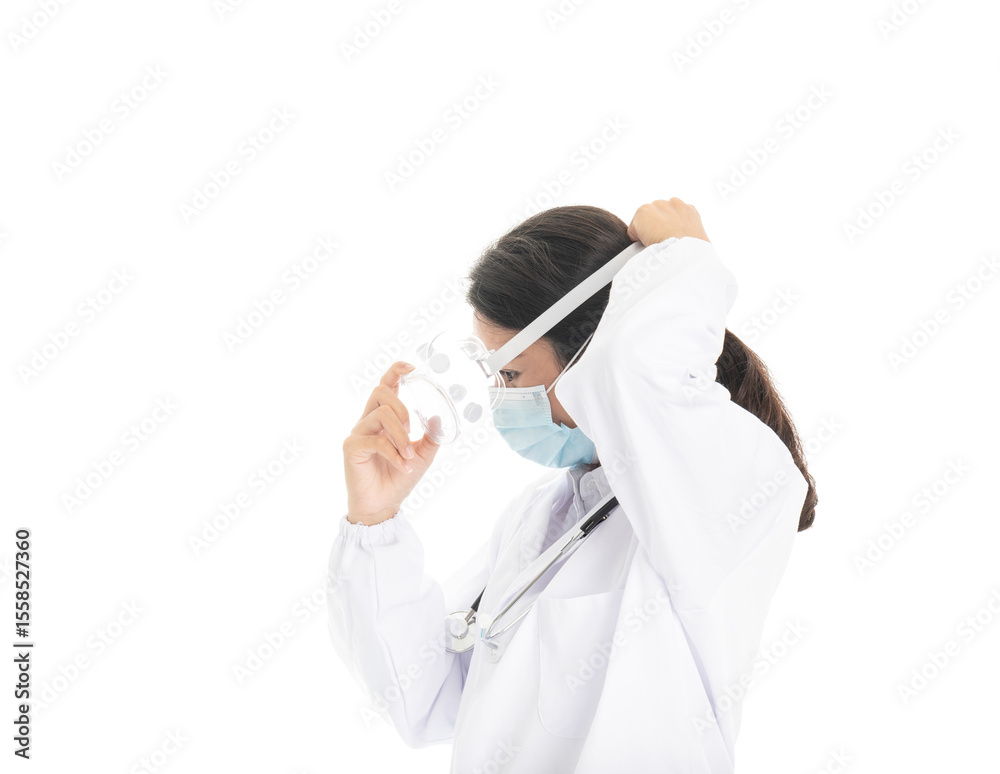 Naklejka premium Young Chinese female doctor on white background