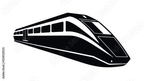 vector illustration silhouette of a sleek train in black and white, 