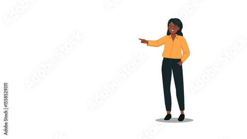 Real Estate Agent Pointing, Flat Animated Character on white background.
