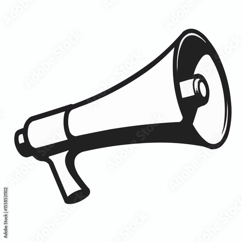 Black and white megaphone illustration in minimalist style  