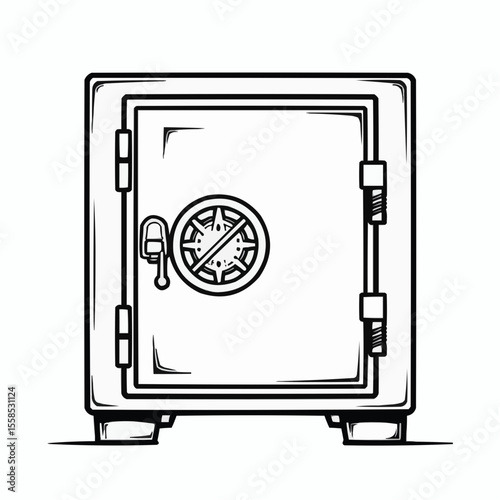 Vintage safe with combination lock in sketch style  
