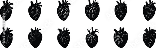 Seamless human heart icon pattern, anatomical organ silhouette vector background for medical design