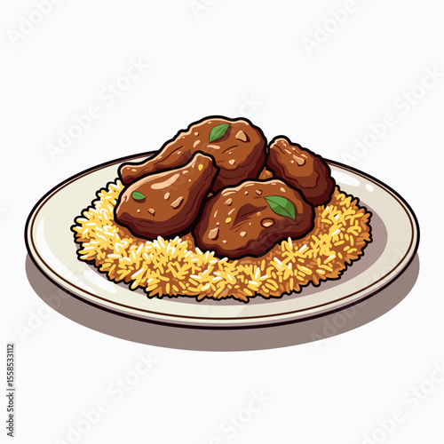 Delicious Chicken with Rice Cartoon Illustration: A Culinary Delight for Food Lovers