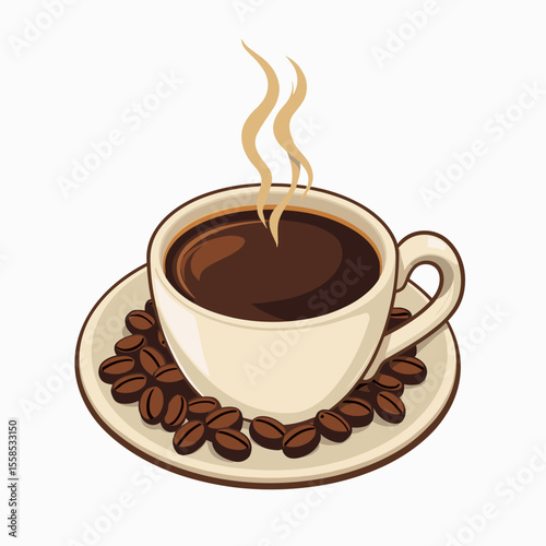 Aromatic Cup of Coffee with Coffee Beans Illustration, Perfect for Morning Energy and Cafe Aesthetics