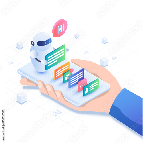 Modern Isometric Illustration design - Ai Chat bot